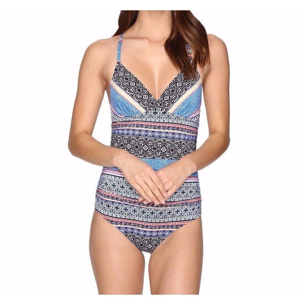 Jantzen Batik Size 8 Stripe Strappy One Piece Swimsuit - New